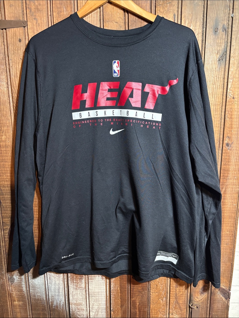 Nike Black Miami HEAT Long Sleeve Basketball Tee with Red Logo